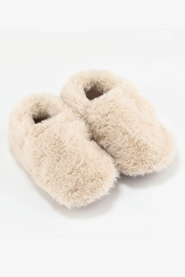 Hopfrög Furry Furry Kırık Beyaz Kürk Barefoot Patik