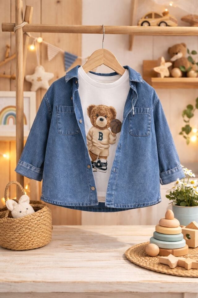 Mayoral Erkek Bebek Denim Gömlek Tshirt Takım