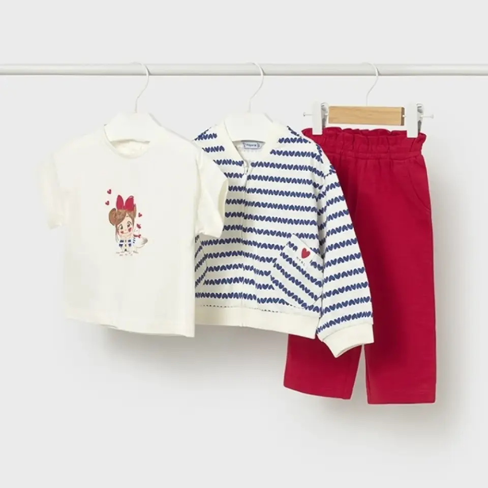 Mayoral 1830 Yazlık Kız Bebek Bluz Eşofman Ceket 3'lü Set Kırmızı