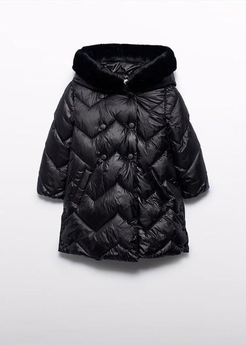 Abel & Lula Mini Kız Mont-Uzun Yünlü Siyah