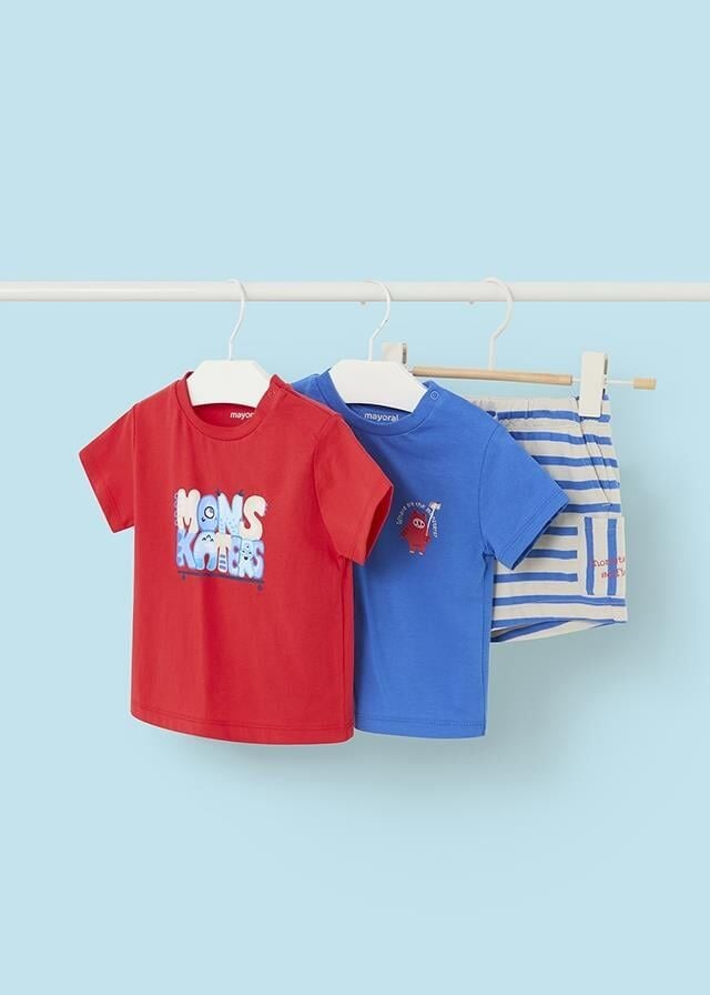 Mayoral 1656 Yazlık Erkek Bebek T-shirt Şort 3'lü Set Kırmızı